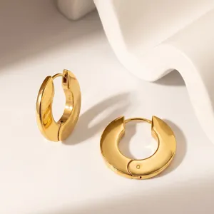 Orecchini a Cerchio Spessi in Acciaio Inossidabile Minimalista Francese Per Donna Placcati in Oro 18K Orecchini Huggie Geometrici Rotondi Regalo Gioielli