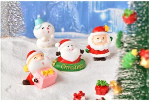 Christmas resin miniature ornaments Santa snowman micro landscape snow scene desktop decor props