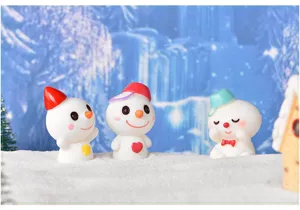 Miniature resin snowman figurines set for Christmas micro landscape and winter snow scene decor.