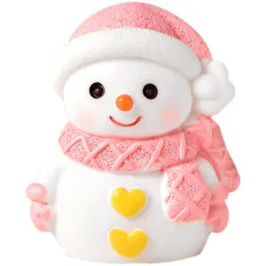 Cute Christmas snowman resin figurine with pink hat and scarf for micro landscape decor.