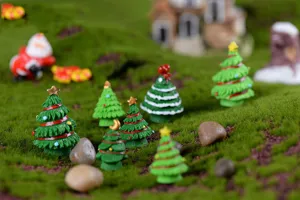 Miniature Christmas tree figurines for micro landscape, resin cute holiday home decor.