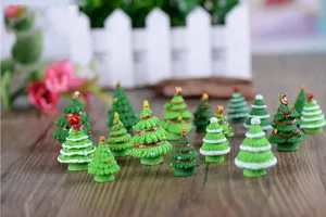 Miniature Christmas tree resin figurines for holiday micro landscape and succulent plant decor.
