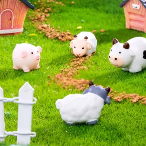 Miniatura animales granja figuras resina adornos lindos decoración micro paisaje para escritorio
