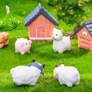 Miniatura adornos de animales de granja resina microlandschaft cerdo y oveja decor