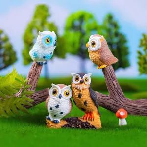 Cute owl miniature figurine set resin animal desktop ornament for garden micro landscape decor