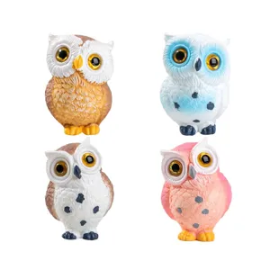 Cute resin owl figurines set micro landscape desktop decoration garden ornament colorful