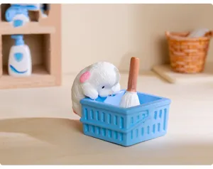 Miniature landscape resin ornament cute little animal figure basket detail home decor