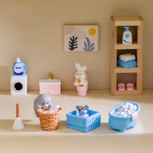 Miniature bathroom decor set resin dollhouse accessories washing machine bathtub ornaments