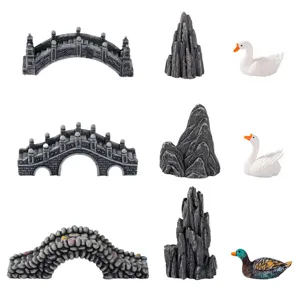 Miniature resin landscape ornaments bridge rockery duck figurine micro fairy garden decor