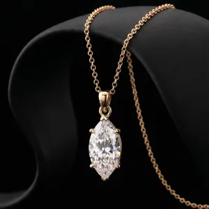 Echtes Gold Marquise-Schliff Labordiamant Anhänger Halskette Minimalistischer Geometrischer Luxusschmuck Für Damen Alltagsschmuck