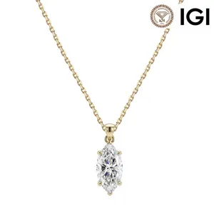 Elegante 10K Goldkette mit einem im Marquise-Schliff gefertigten D VVS Labor-Diamanten.