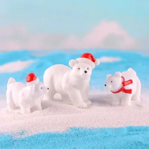 Christmas Polar Bear Resin Figurine Red Hat Scarf Micro Landscape Ornament Cake Topper Desktop Festive Decoration