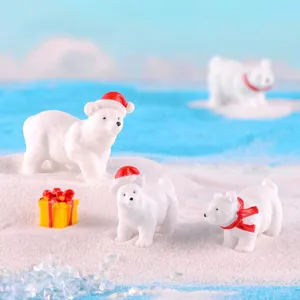Christmas miniature polar bear resin figurines set for holiday cake and micro landscape decor.