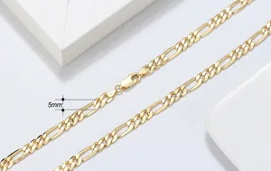 Close-up detail of 5mm gold-plated S925 sterling silver Figaro chain necklace