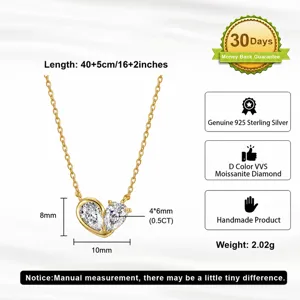 Detailed size guide for S925 sterling silver moissanite heart pendant necklace