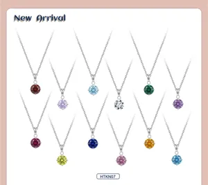 Collection of twelve colorful zircon pendant necklaces with elegant silver chains.