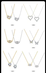 Set of moissanite s925 silver necklaces featuring heart, butterfly and eye designs