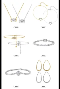 S925 silver jewelry set featuring moissanite necklaces, bracelets, and hoop earrings