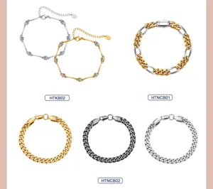 Selection of 316 stainless steel Cuban link and crystal bracelets in various finishes