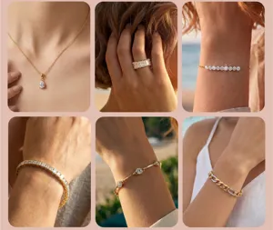Elegant gold-plated stainless steel jewelry collection with sparkling zircons for women