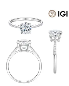 Detaillierte Mehrwinkel-Ansichten eines 1ct Lab-Diamantrings aus 18K Weißgold.