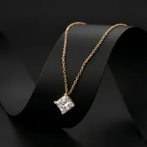 Lussuosa Collana Con Ciondolo Quadrato Geometrico Diamante da Laboratorio Taglio Princess Catena in Oro 18K 14K 10K Gioielli Raffinati Donna