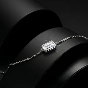 Pulsera De Diamante De Laboratorio Corte Esmeralda Lujo 10K 14K 18K Oro D Color VVS Minimalista Oro K Joyería Regalo Mujer