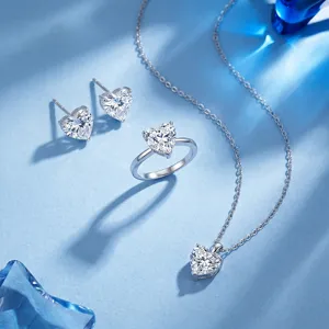 Detailansicht eines 925er Silber Herz Schmucksets mit Halskette Ring und Ohrringen
