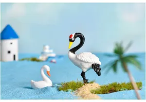 Miniature red-crowned crane and swan animal figurines for succulent micro landscape decor.