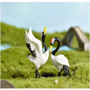 Miniature red-crowned crane figurine detail, realistic plastic bird decor for micro scene.