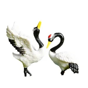 Cute plastic red-crowned crane miniature figurines set for micro landscape garden decor.