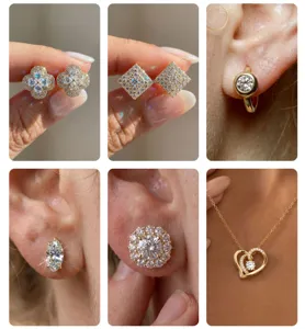 Colección de joyas chapadas en oro con collar de corazón y pendientes de moissanita.
