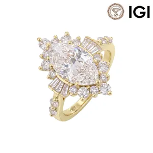 Marquise Lab-Grown Diamond S925 Sterling Silver Ring Luxury Evening Banquet High Flash Gold Plated Jewelry For Women Anniversary Finger Ring Gift
