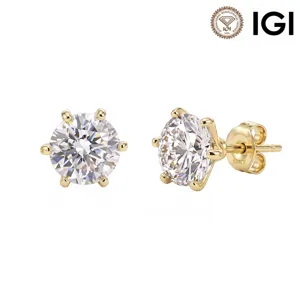 Elegante 14K Goldohrstecker mit runden D-Farbe VVS im Labor gezüchteten Diamanten, Paar