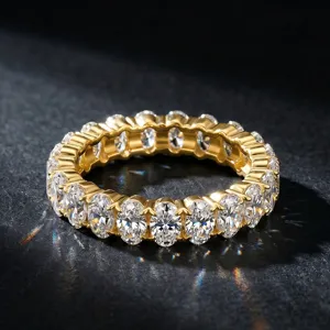 Dettaglio di un anello eternity in argento S925 dorato con moissaniti ovali