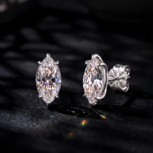 Pendientes de Botón de Moissanita Talla Marquesa Mujer Plata de Ley 925 Chapado en Oro Con Certificado GRA Joyería