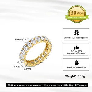 Specifiche dettagliate dell'anello eternity in moissanite colore D in argento dorato
