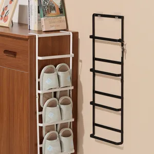 Japanese Style Minimalist Metal Slipper Rack Wall Mounted Shoe Organizer Side Hanging Slipper Holder For Cabinet Entryway Storage