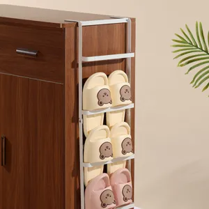 White side-hanging slipper rack for shoe cabinets with cute bear slippers