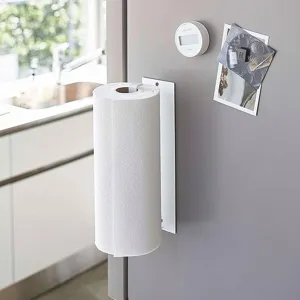 Magnetic Kitchen Paper Towel Holder Fridge Side Organizer Carbon Steel Wall Mount Paper Roll Rack Storage Shelf Black White
