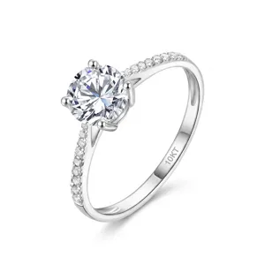 Eleganter 18K Weißgold-Ring mit im Labor gezüchtetem 1-Karat-Diamanten und Pavé-Besatz