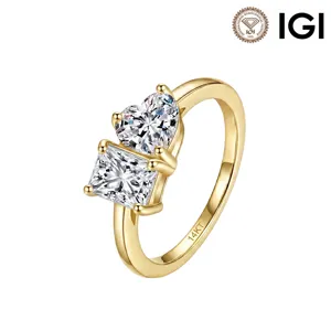 925 Sterling Silver Lab Grown Diamond Toi Et Moi Ring Heart Princess Cut 1ct D VVS2 Unisex Streetwear Gold White Gold Plated Jewelry