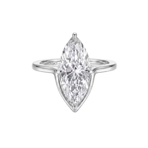 Eleganter Ring aus 10 Karat Weißgold mit Labordiamant im Marquise-Schliff für Damen