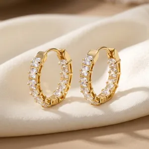 Pendientes de Aro Geométricos de Acero Inoxidable 316L Con Strass para Mujer Pendientes Huggie de Strass Estilo INS de Lujo Joyería para Banquetes y Fiestas