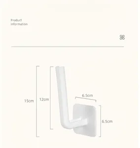 Detailed dimensions of white L-shaped punch-free wall hook for kitchen storage