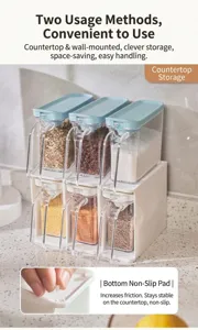 Detail view of stackable kitchen seasoning jars with anti-slip base pads for stability
