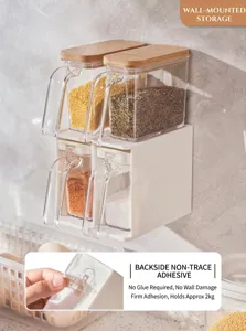 Detail of the traceless adhesive backing for wall-mounted kitchen spice rack