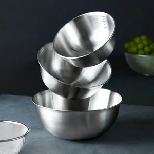 Bol de Mezcla de Acero Inoxidable de Grado Alimenticio Con Escala Recipiente de Metal Cepillado Colador de Cocina para Hornear Universal
