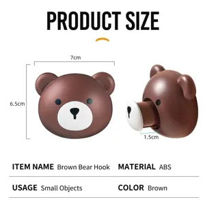Size details for brown bear retractable adhesive hook made of ABS material for small items