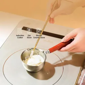 304 stainless steel mini oil pot with wooden handle for induction and gas stoves